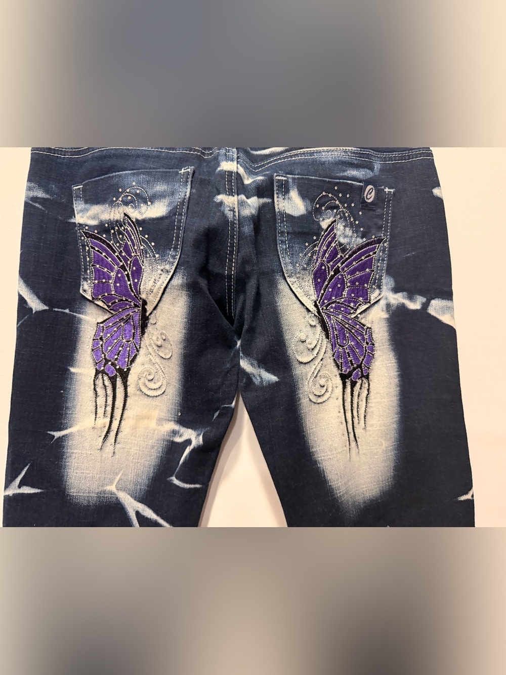 Women's Purple Butterfly Embellished Flare Jeans - Picture 6 of 11